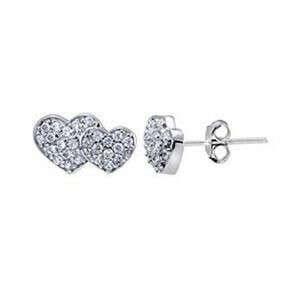 Designs by FMC Sterling Silver Cubic Zirconia Small Double Hearts Earrings #123